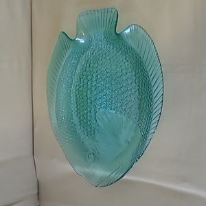 Vintage  Large  French  Arcoroc Blue  Glass Fish  Serving  Plate